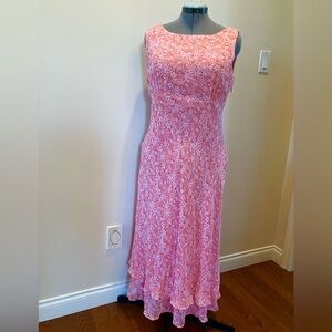 Coldwater Creek silk maxi dress, sleeveless, bias cut, orange-pink floral, P14